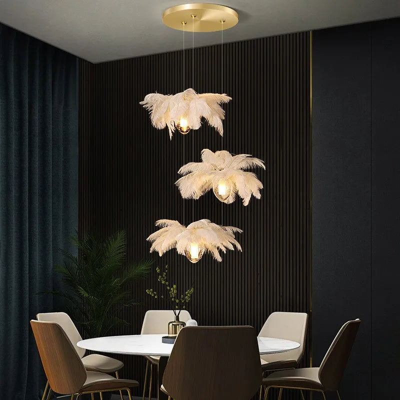 FEATHERED OSTRICH GLASS CHANDELIER