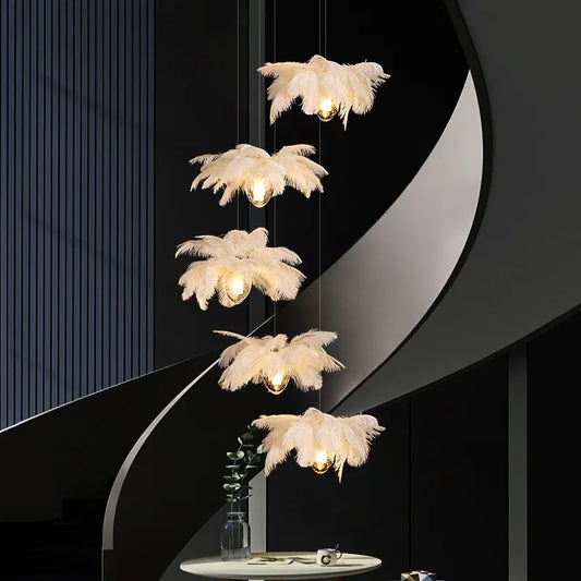 FEATHERED OSTRICH GLASS CHANDELIER